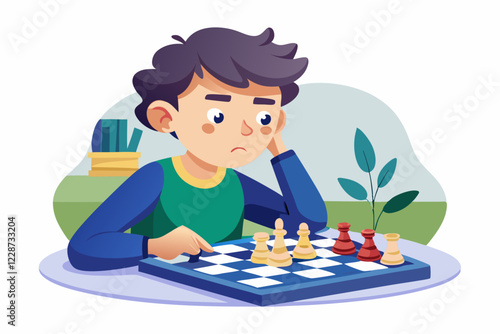 boy playing chess on the floor