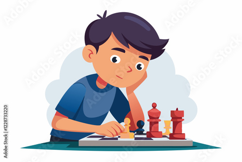 boy playing chess on the floor