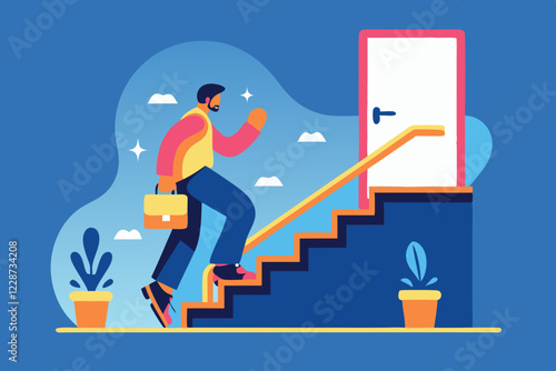 Man ascending staircase of success and target