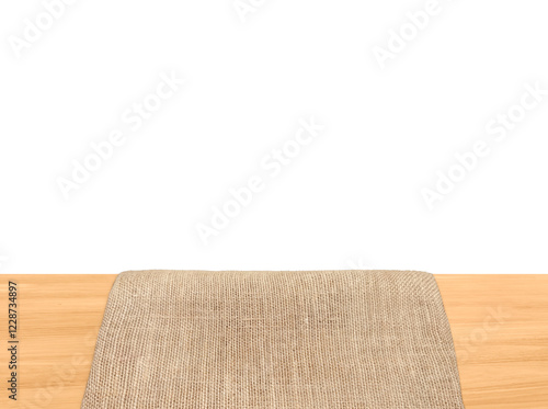 Fotografie Empty sackcloth on wooden table PNG transparent.