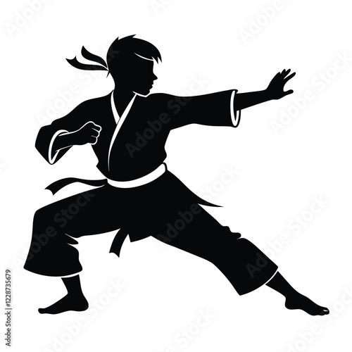 Hand drawn karate silhouette illustration