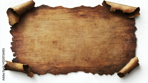 old blank bark piece isolated, blank text, on white background. photo