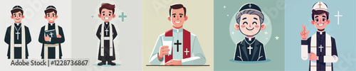 vector set of priest characters