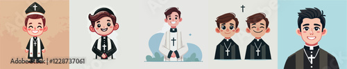 vector set of priest characters