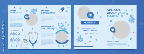 Medical or healthcare square trifold brochure template or Square trifold medical brochure design. Medical and health care Modern Square Trifold brochure presentation, Creative Health service template