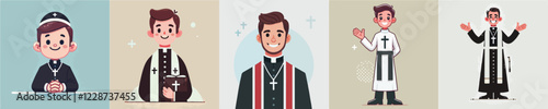 vector set of priest characters