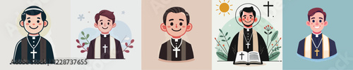 vector set of priest characters