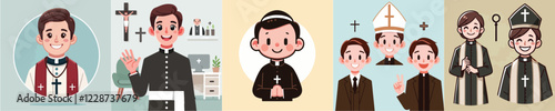 vector set of priest characters