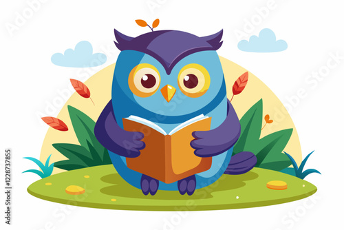 A cute owl reading a book in the park