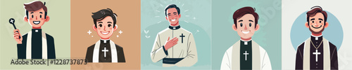 vector set of priest characters