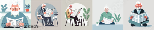 vector of a grandfather reading a newspaper