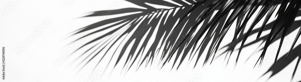 Palm leaf shadow on white wall, summer background, design element Palm leaf shadow on white wall, summer background, design element