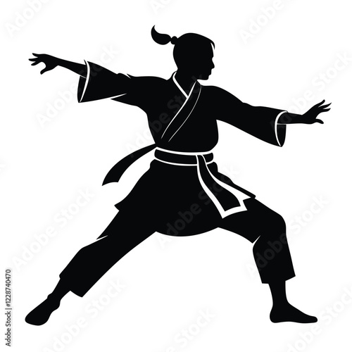 black Hand drawn karate silhouettes white background