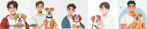 vector set of young men carrying dog
