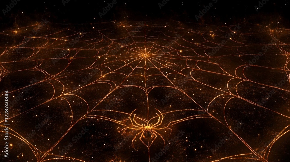 Naklejka premium Glowing Spiderweb Design with Sparkling Spider