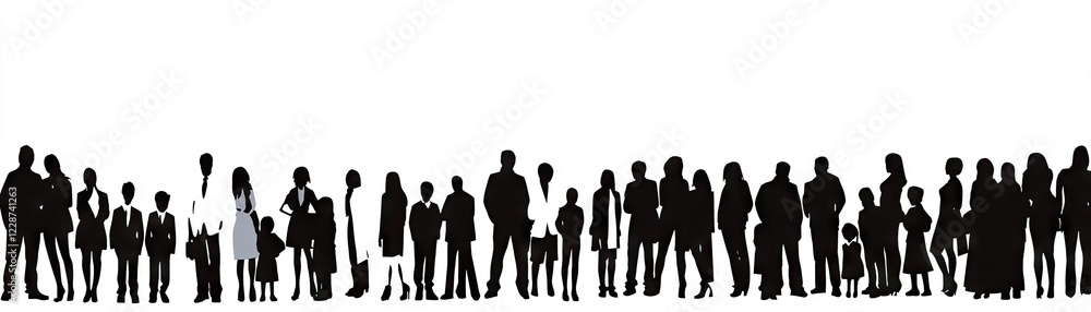 Diverse crowd silhouettes, outdoor event, background is white, website banner Diverse crowd silhouettes, outdoor event, background is white, website banner