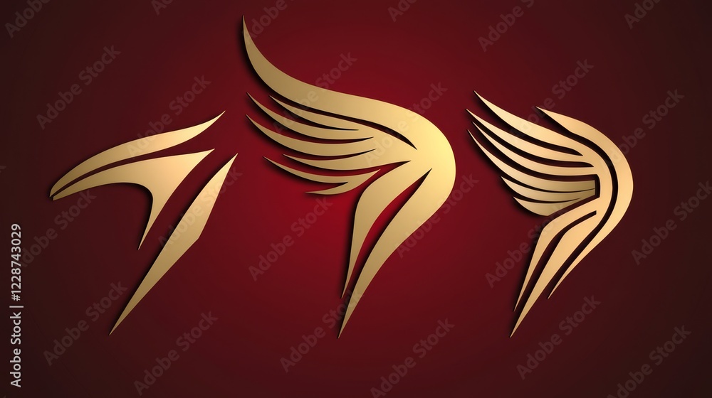 Fototapeta premium Golden Abstract Wings Design Elements Set