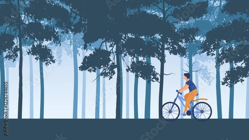 Bicycle riding in the forest loop animation