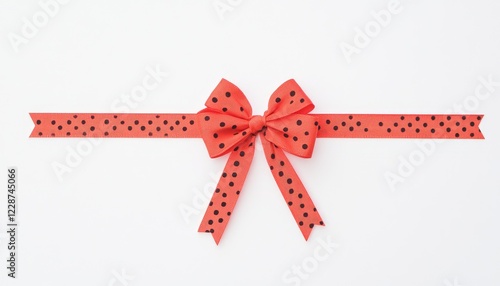 Vibrant red ribbon with black polka dots tied in a bow on a clean white background