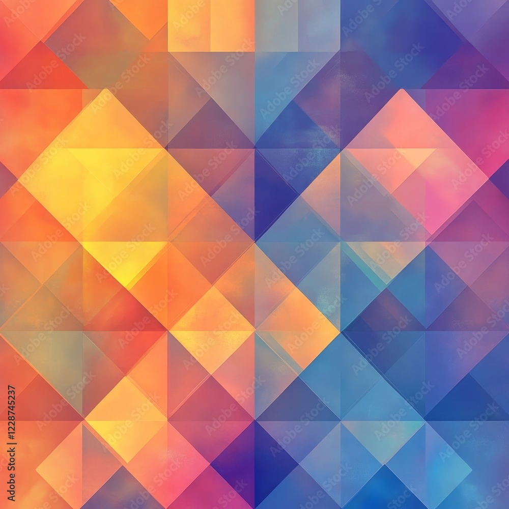 Obraz premium Illustration of gradient-filled triangles forming a kaleidoscopic pattern., Generative AI