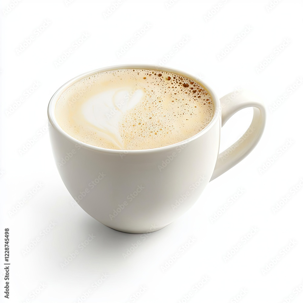 Latte art heart coffee cup, white background, morning drink, cafe menu Latte art heart coffee cup, white background, morning drink, cafe menu