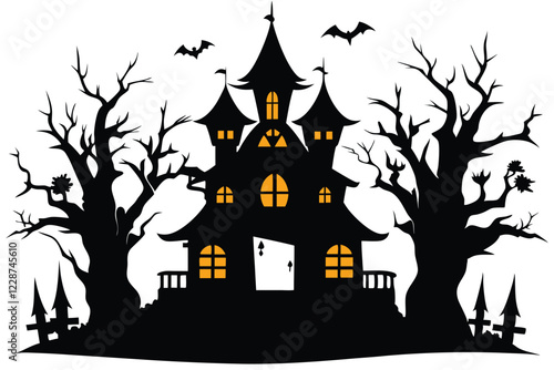 Halloween Horror Castle haunted house building silhouette vector photo