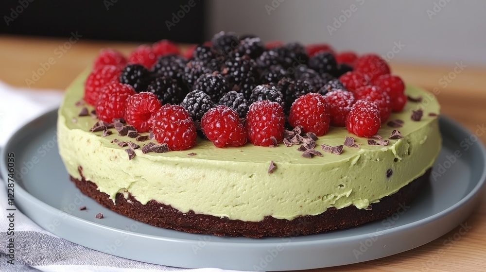 A rich and creamy dairy-free avocado chocolate mousse topped with berries. A rich and creamy dairy-free avocado chocolate mousse topped with berries.