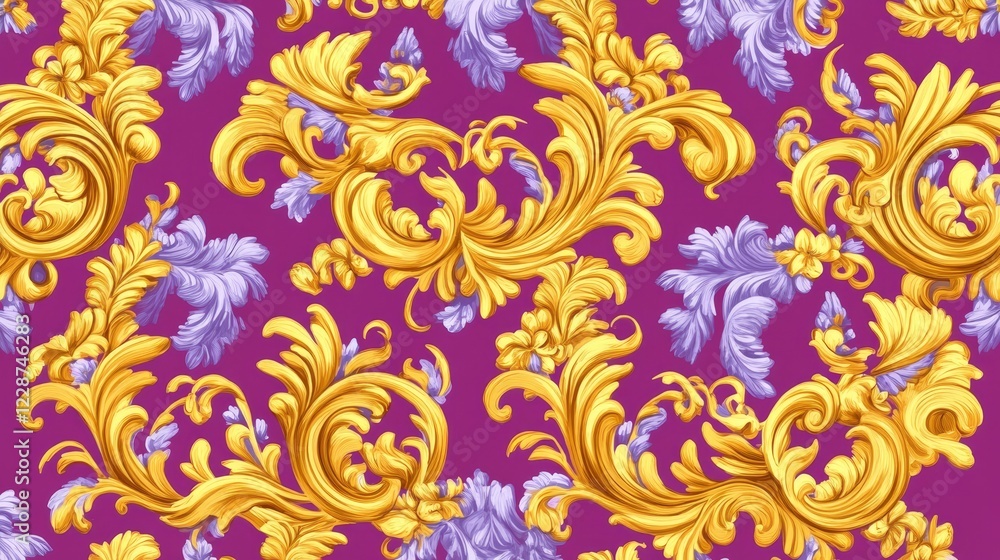 Fototapeta premium Golden Baroque Rococo Floral Pattern Design