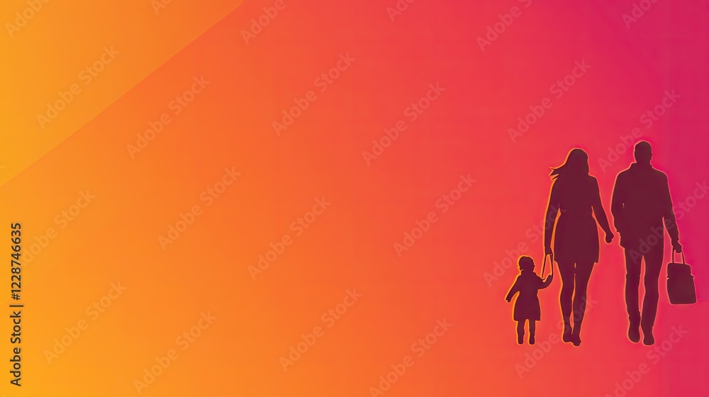 Family walking sunset, city background, happy, togetherness, lifestyle Family walking sunset, city background, happy, togetherness, lifestyle