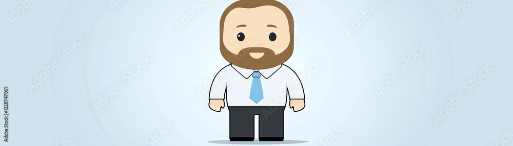 Cartoon businessman, light blue background, website avatar