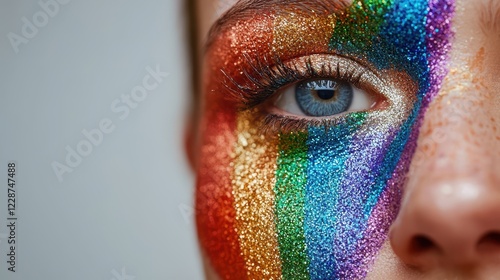 Close-Up of Bold Rainbow Face Art with High Fidelity Detail