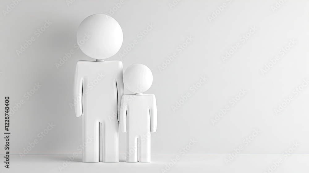 White figures, parent child, minimalist, studio backdrop, family concept White figures, parent child, minimalist, studio backdrop, family concept