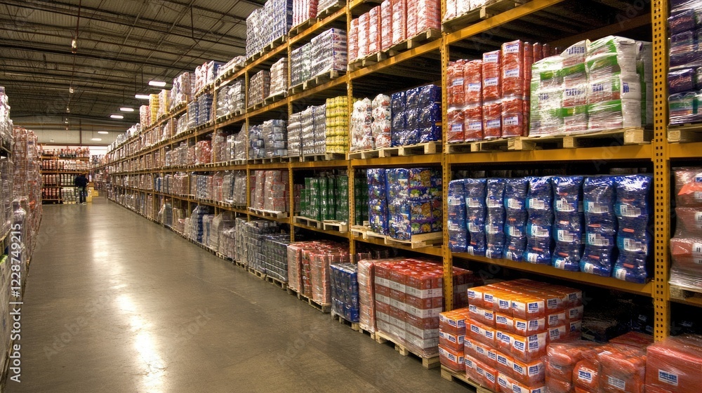 Fototapeta premium A smart warehouse with an automated tracking system scanning barcodes on packaged goods