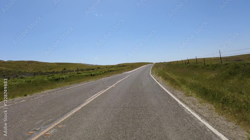 Carrizo Plain Highway 58 East Highway 03 Front View Driving Plates Super Bloom California USA Carrizo Plain Highway 58 East Highway 03 Front View Driving Plates Super Bloom California USA