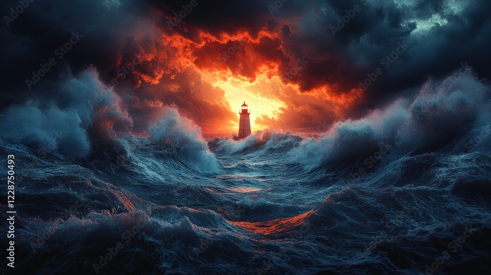 Stormy sea lighthouse sunset dramatic ocean hope Stormy sea lighthouse sunset dramatic ocean hope