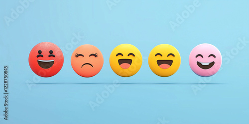 Konzept für eine Kundenzufriedenheitsumfrage. Fünf-Sterne-Bewertung auf virtueller Feedback-Schnittstelle, hervorragende Kundenzufriedenheit. Emoticons verschiedener Feedback-Ebenen, Kundenerfahrung, photo