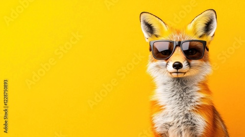 Wallpaper Mural Cool fox wearing sunglasses, yellow background Torontodigital.ca