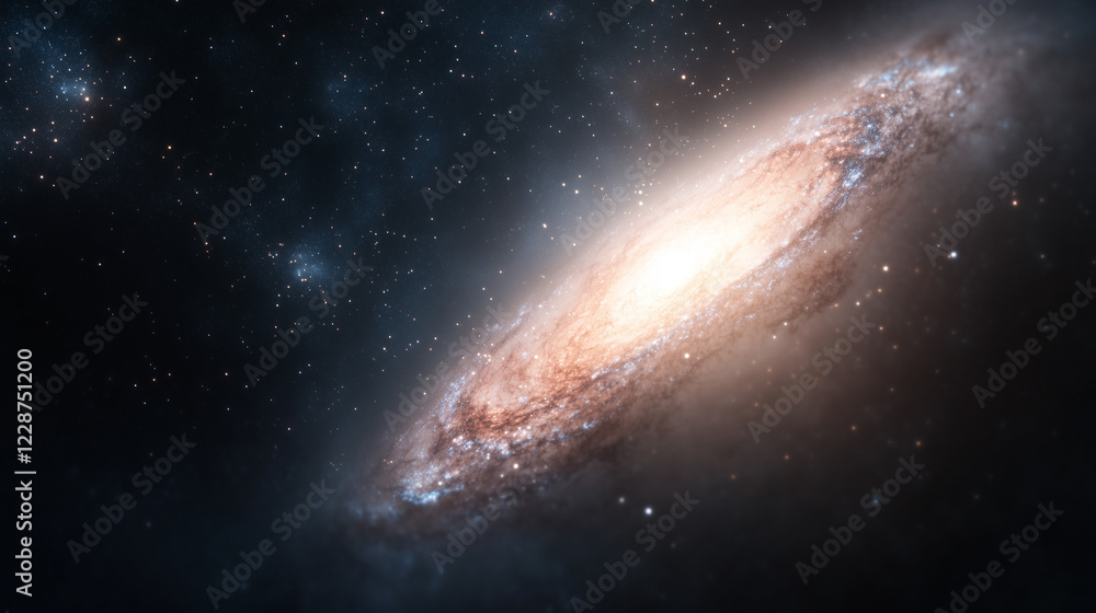Obraz premium Spiral Galaxy in the Vastness of Space: A breathtaking view of a distant spiral galaxy, swirling with a symphony of stardust and celestial light.