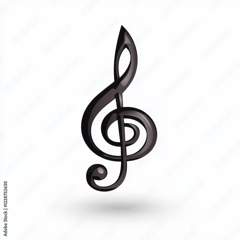 Sleek Black Treble Clef 3D Render on White Sleek Black Treble Clef 3D Render on White