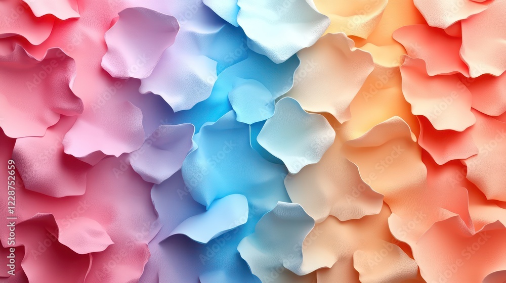 Pastel Petals: A Colorful Abstract Background of Soft, Overlapping Rose Petals in Pink, Blue, and Peach Hues Pastel Petals: A Colorful Abstract Background of Soft, Overlapping Rose Petals in Pink, Blue, and Peach Hues