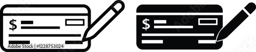 Payment check icon in flat and line style set. vector for apps or website bank cheque symbol. paycheck sign in black Bank Check related glyph icon. Isolated on transparent background.