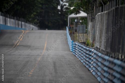 Empty Dramatic view of racing circuit asphalt road