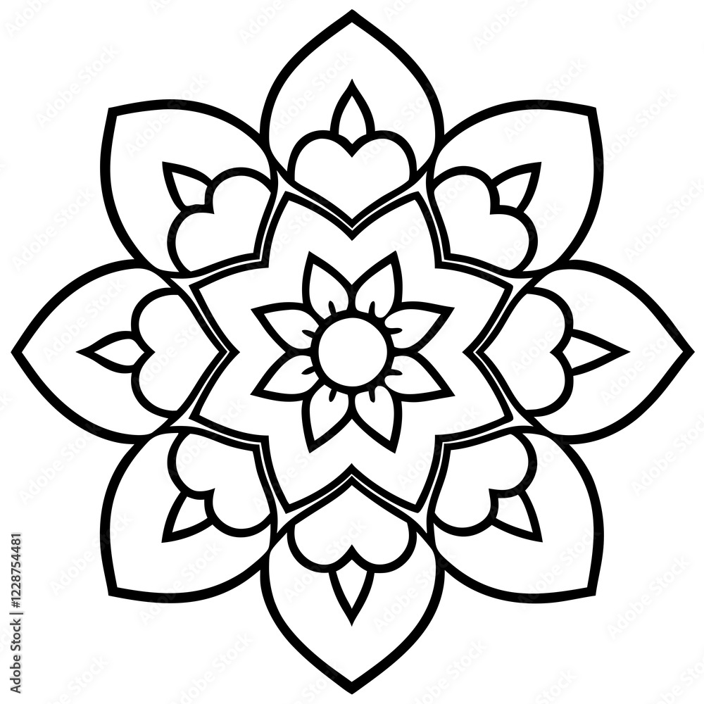 Boho Mandala Heart Line Art for Design Projects Boho Mandala Heart Line Art for Design Projects