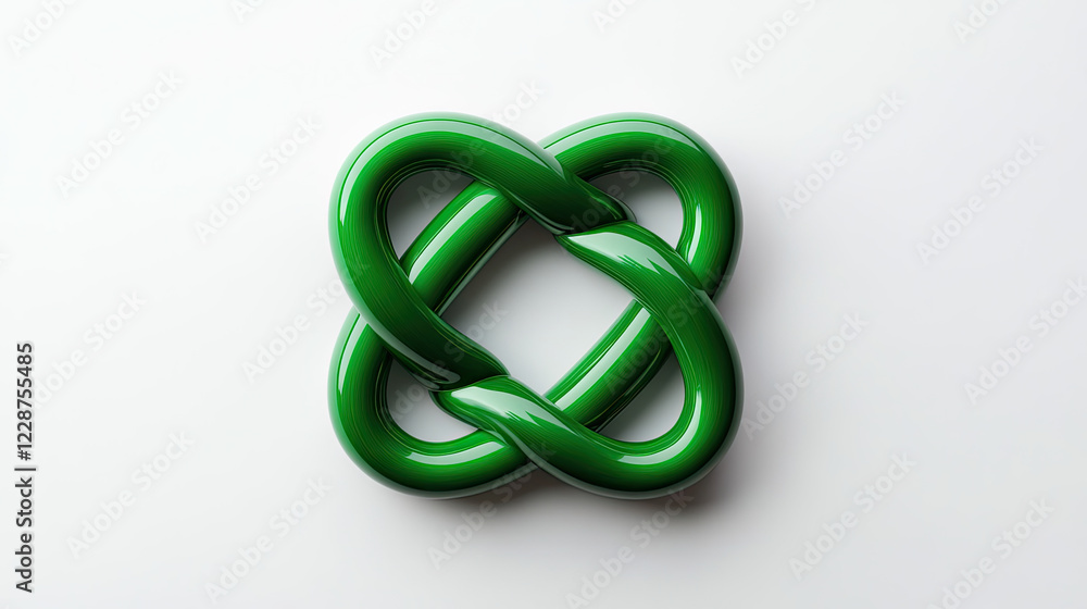 Naklejka premium A glossy green knot shape resembling a decorative or symbolic design, set against a clean, white background.