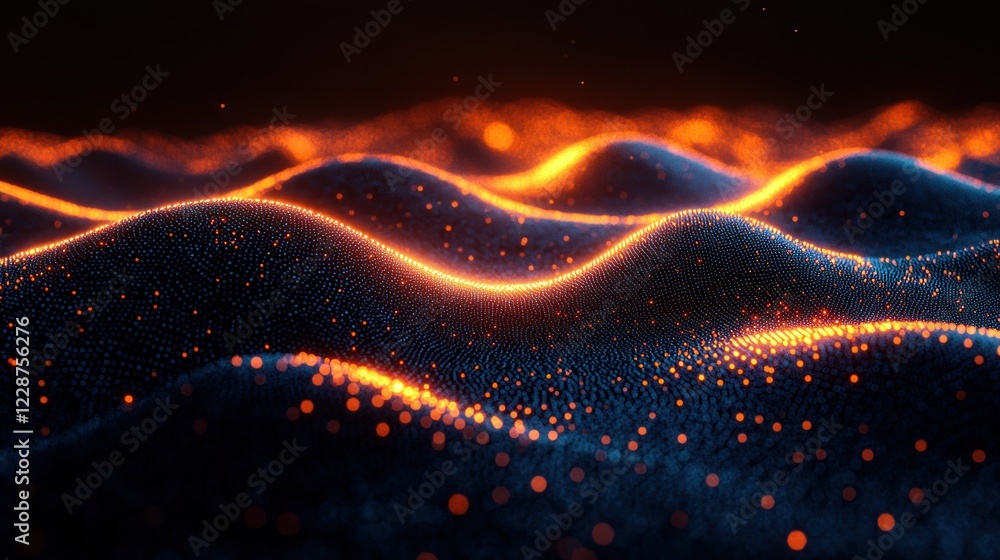 Glowing Particle Waves, Dark Background, Abstract Glowing Particle Waves, Dark Background, Abstract