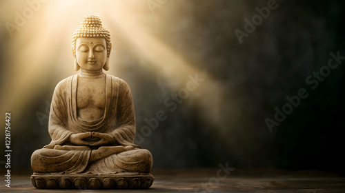Buddha statue in serene light tranquil setting photograph spiritual environment close-up view peaceful reflection