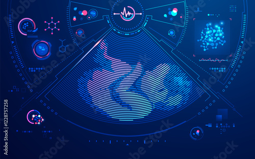 concept of medical healthcare technology or pregnancy x-ray, graphic of child birth scan and ultrasound interface