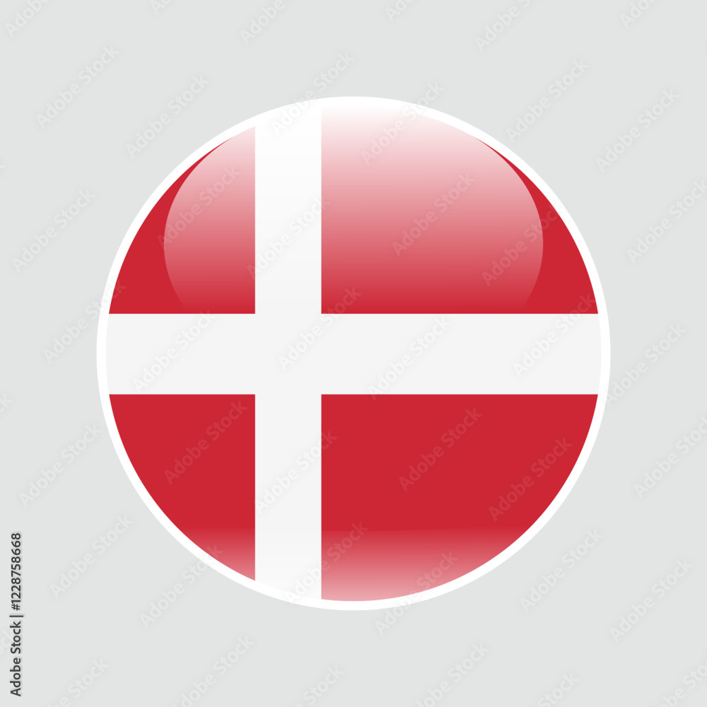 The flag of denmark. Circle icon flag. Button flag icon. glossy circle badge. 3d illustration. The flag of denmark. Circle icon flag. Button flag icon. glossy circle badge. 3d illustration.