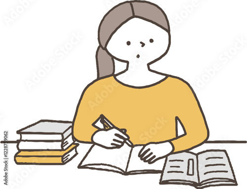 勉強をする女性単色