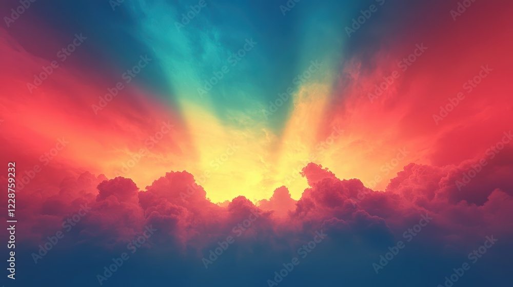 Fototapeta premium Retro background with a soft, radial rainbow gradient, colors fading smoothly from the center outward, creating a fun, energetic atmosphere